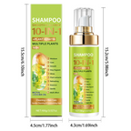Arenzza 10-in-1 plant-based essence shampoo bottle with natural ingredients, designed for healthy hair in a health and beauty setting.