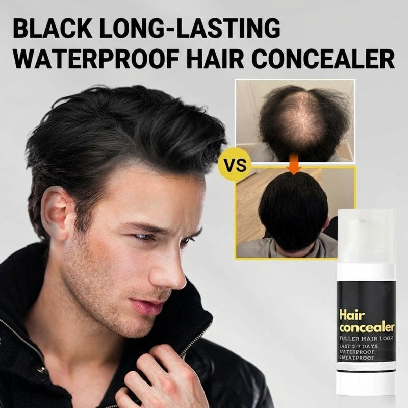 A black hair concealer from Arenzza, long-lasting and water-resistant, shown in a sleek tube with the cap removed.