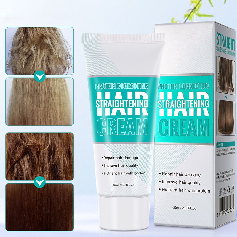 Arenzza Protein Correcting Hair Straightening Cream in a jar, smooth and shiny hair with straightened style, health and beauty product.