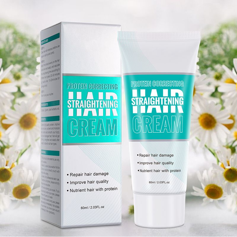 Arenzza Protein Correcting Hair Straightening Cream tube showing smooth, sleek hair and product packaging on a white background.