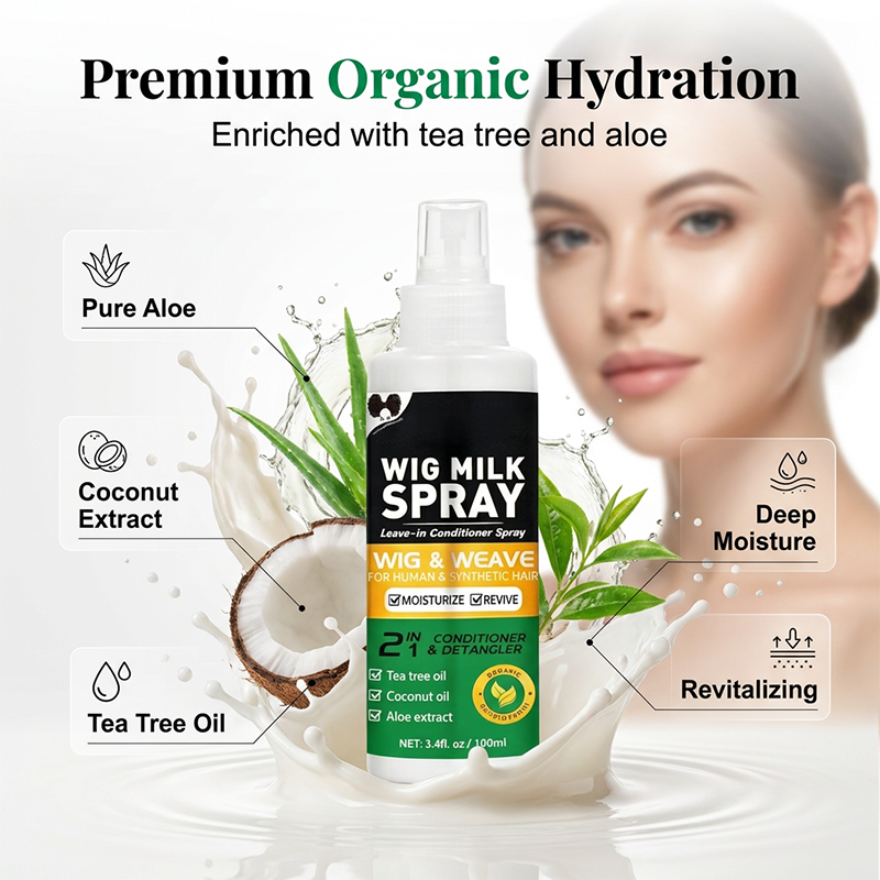 Arenzza Revitalizing Leave-In Wig Conditioner Spray bottle for health and beauty, with a sleek design and pump dispenser.