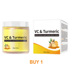 Arenzza turmeric and vitamin C exfoliating body scrub jar with a label, showing the textured scrub inside on a clean surface.
