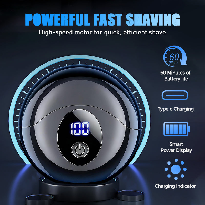 Aarenza men's electric shaver set with a sleek black and silver design, featuring multiple shaving heads and a power button.