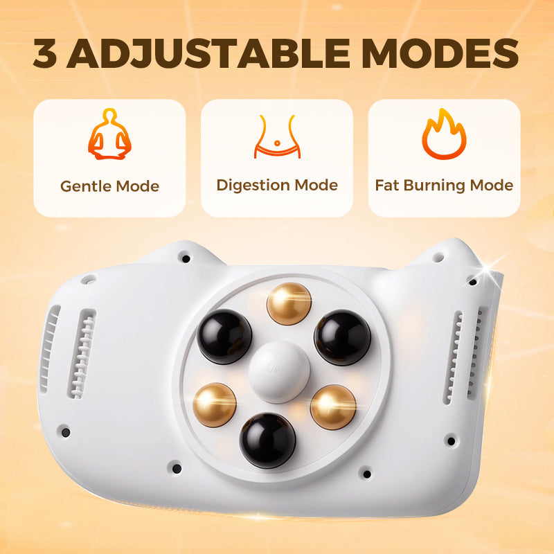 Arenzza cordless electric abdominal massager with flexible design for fat burning and digestion relief, shown in use.