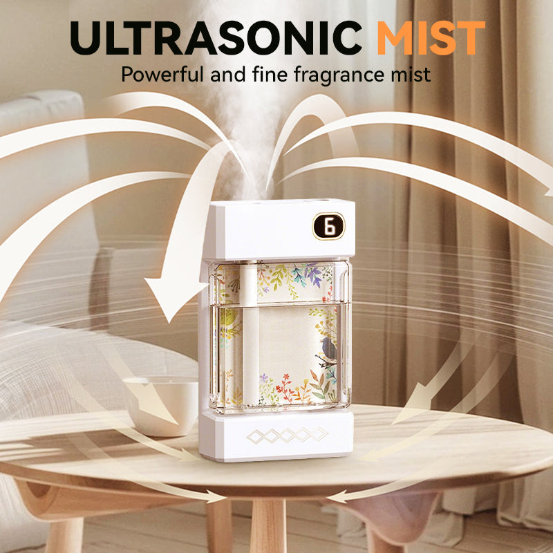 Arenzza USB rechargeable aromatherapy diffuser with sleek design, emitting mist and light for health and beauty relaxation.