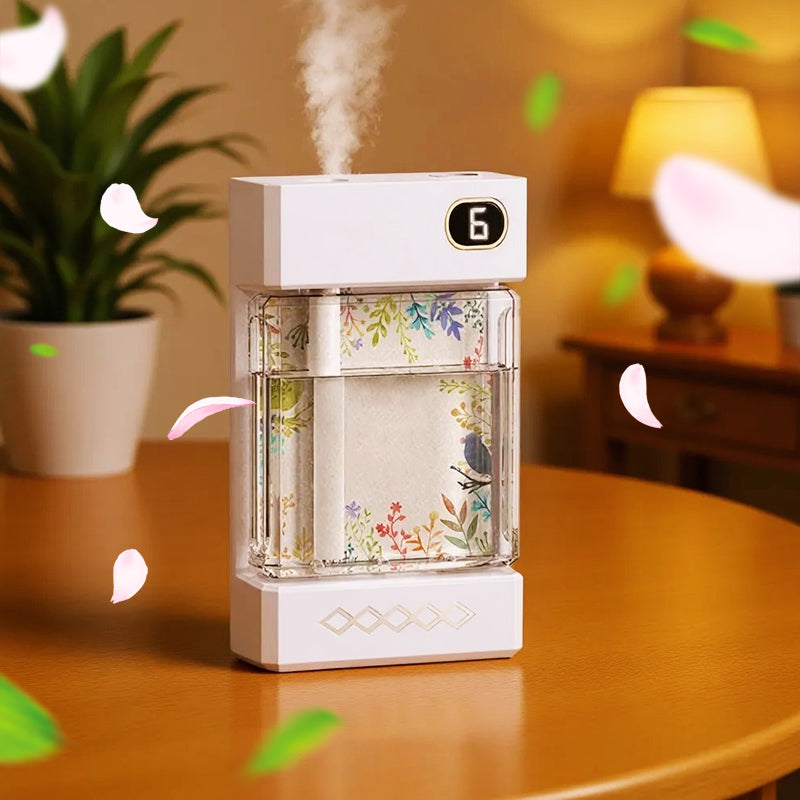 Arenzza USB rechargeable aromatherapy diffuser in sleek white, emitting a gentle mist for health and beauty use.