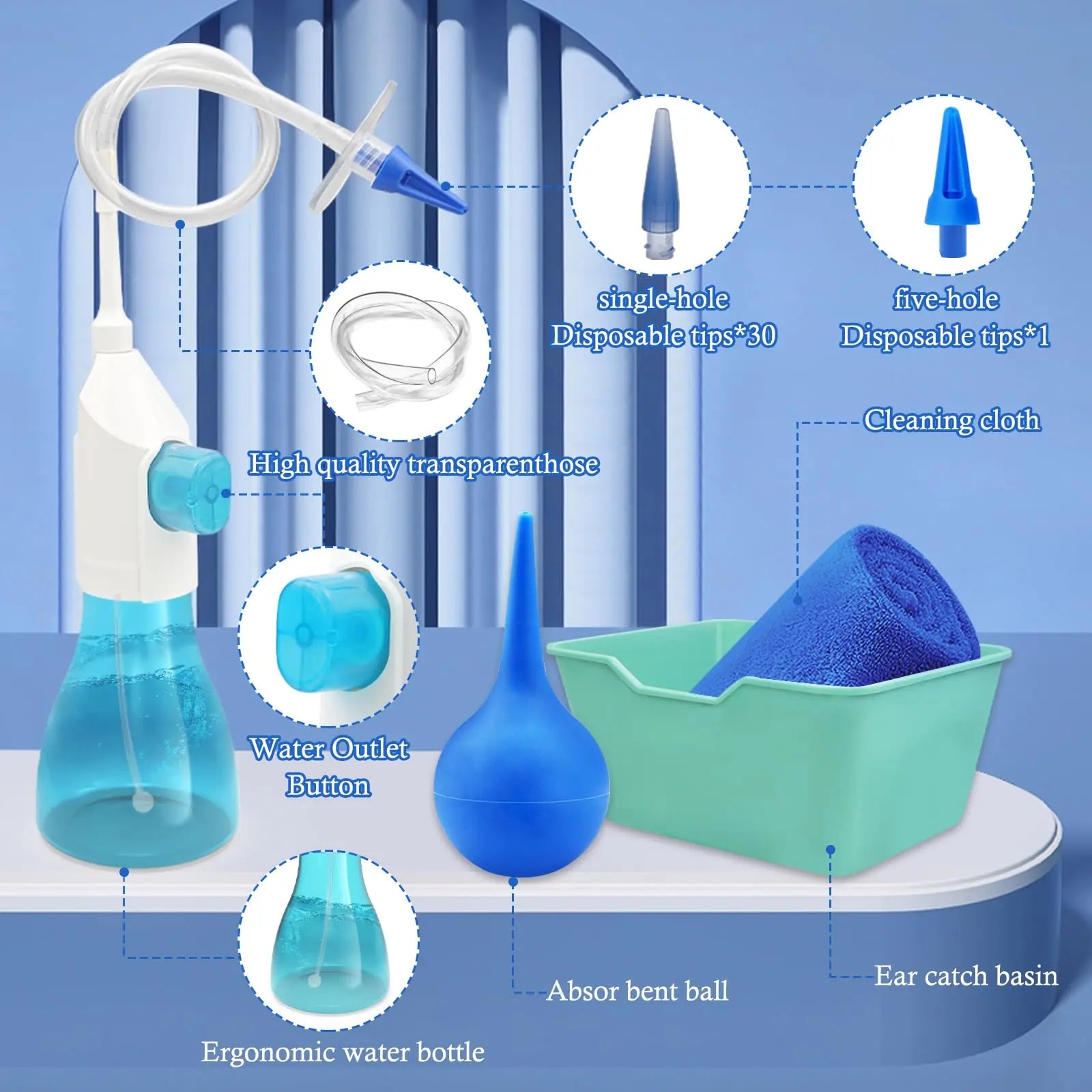 Arenzza ear wax removal kit with reusable silicone spoon for safe, gentle, and hygienic ear cleaning, shown on a clean surface.