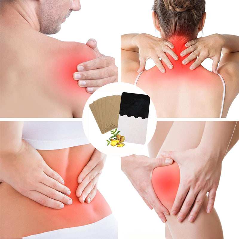 Arenzza ginger pain relief patches on skin, showcasing their adhesive design for natural pain relief in health and beauty.