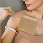 Arenzza ginger patches for pain relief, shown on skin, promoting natural health and wellness in a health and beauty setting.