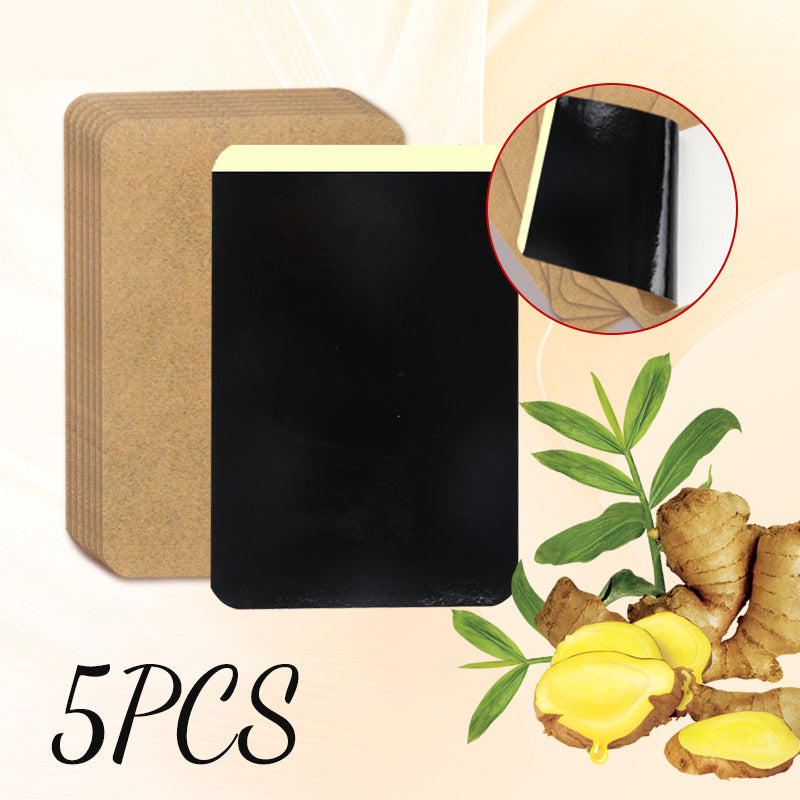 A box of Arenzza Ginger Patches for pain relief, featuring ginger root images and packaging in white and orange design.