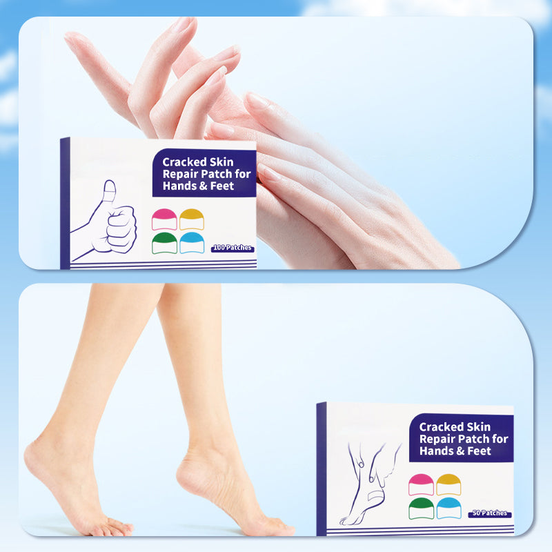Arenzza Cracked Skin Repair Patch on a heel, showing a clear, waterproof patch designed for deep hydration and pain relief.