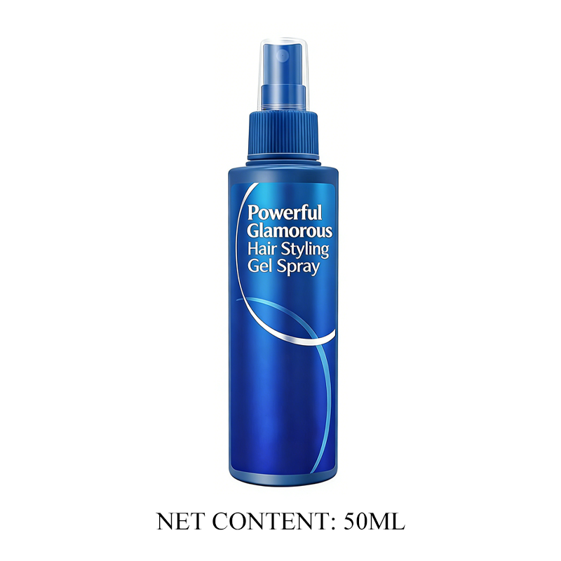 Arenzza Powerful Glamorous Hair Styling Gel Spray in a spray bottle with a sleek design for healthy, styled hair.