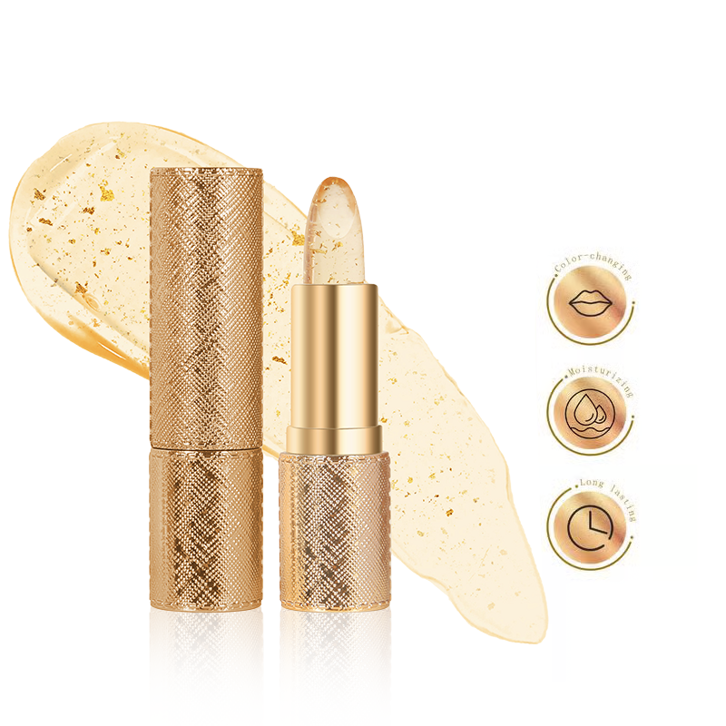 Arenzza transferproof color-changing lipstick with crystal-clear auto-tints, shown in a sleek tube with color swatches on a beauty background.