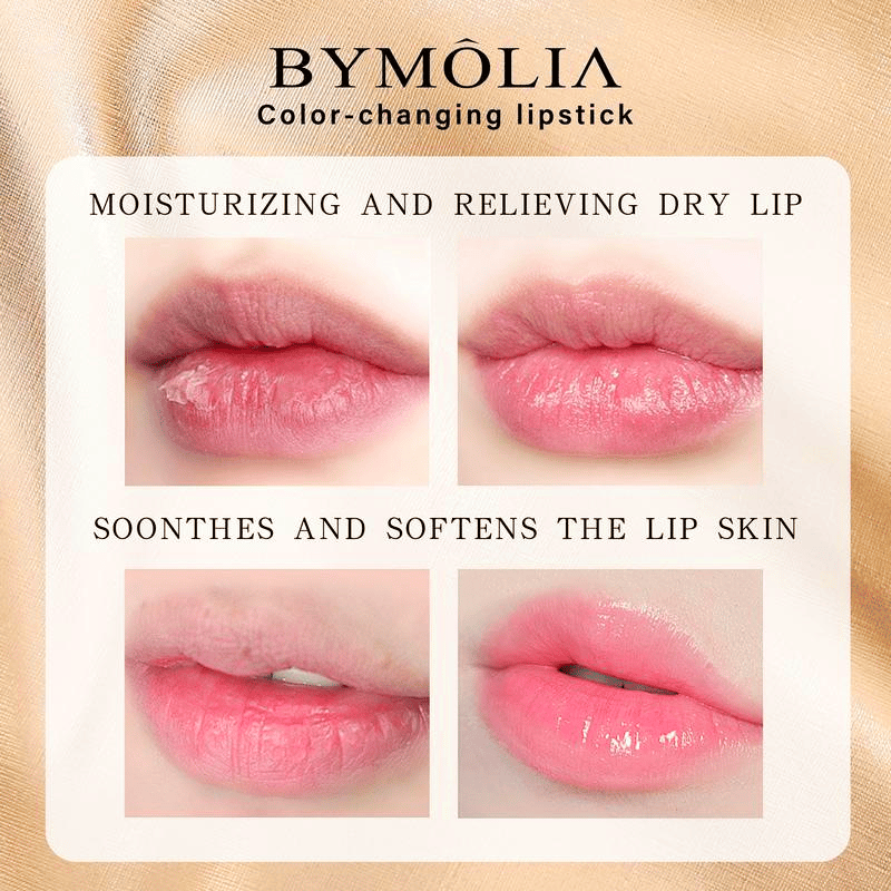 Arenzza transferproof color-changing lipstick with crystal-clear alchemy auto-tints, shown on lips in a beauty product image.