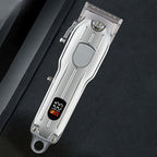 Arenzza rechargeable hair clipper with ergonomic design, showcasing stainless steel blades and a sleek black body for professional grooming.