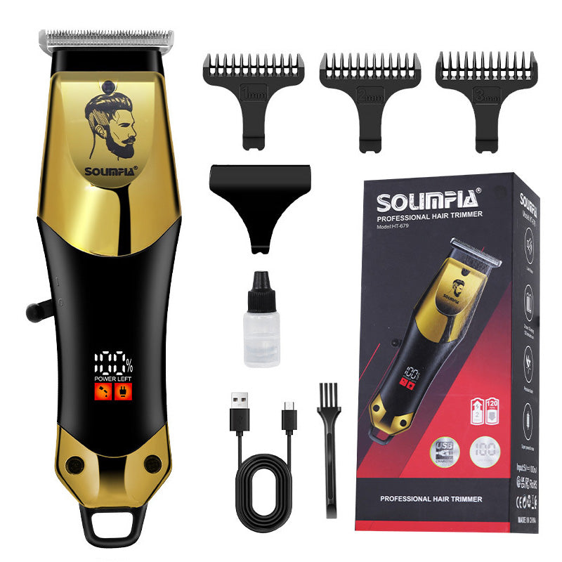 A men’s Arenzza multi-function electric hair clipper with adjustable blades, black and silver design, suitable for grooming and styling.