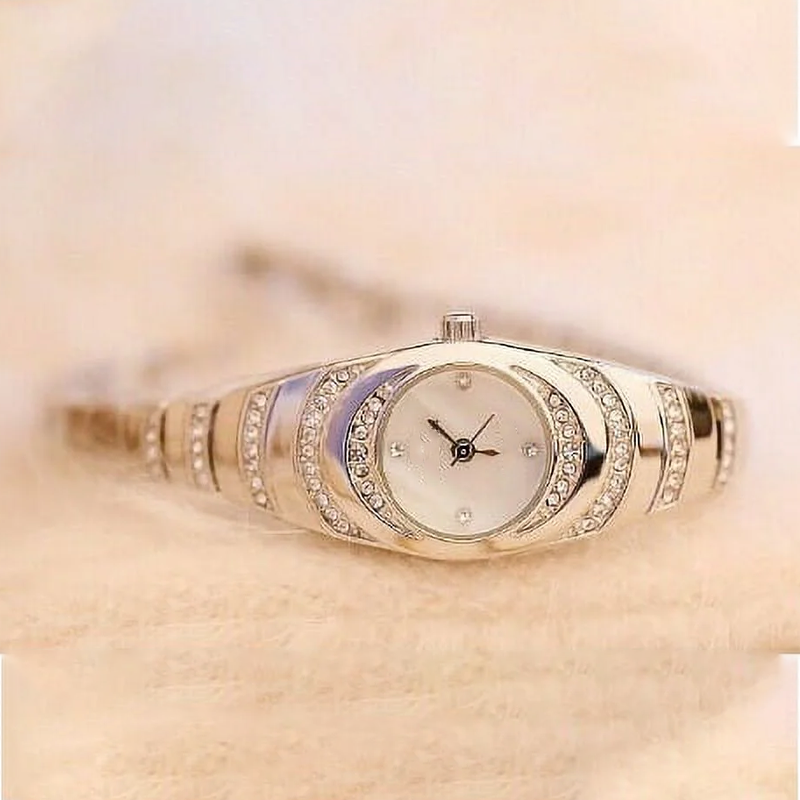Aarenza women's rhinestone bracelet watch with a sleek silver band and sparkling rhinestone accents, stylish and elegant.