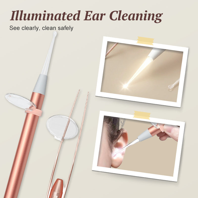 Arenzza luminous ear pick and tweezer set with magnifier, stainless steel tools for ear cleaning and precision tweezer use.