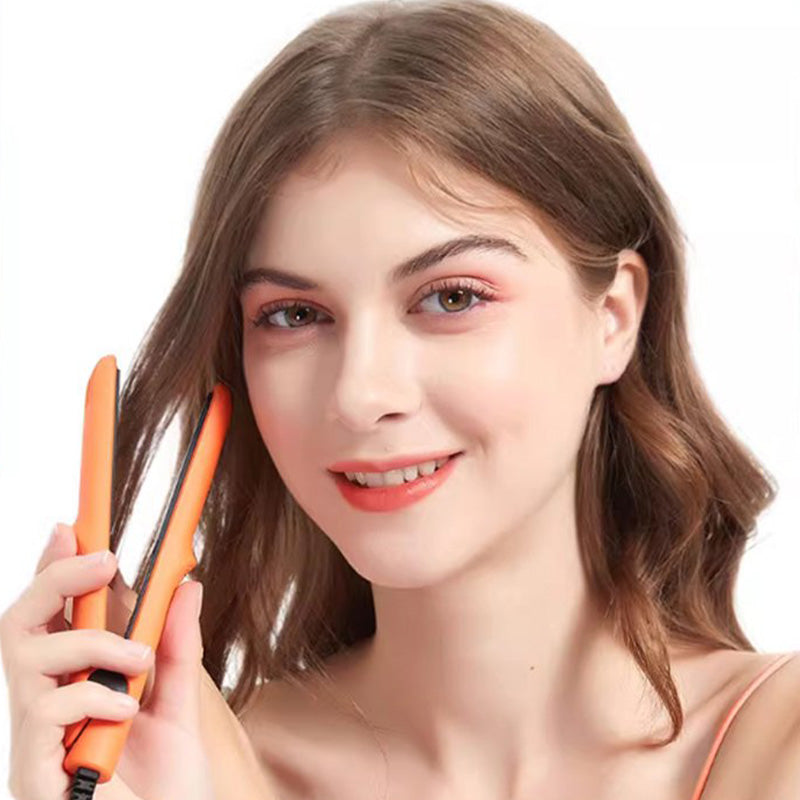 Arenzza 2-in-1 mini curling wand and flat iron hair straightener for versatile styling, with black and silver design.