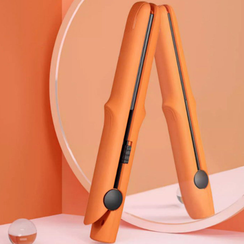 Arenzza 2-in-1 mini curling wand and flat iron hair straightener for styling, compact and sleek in black and silver.