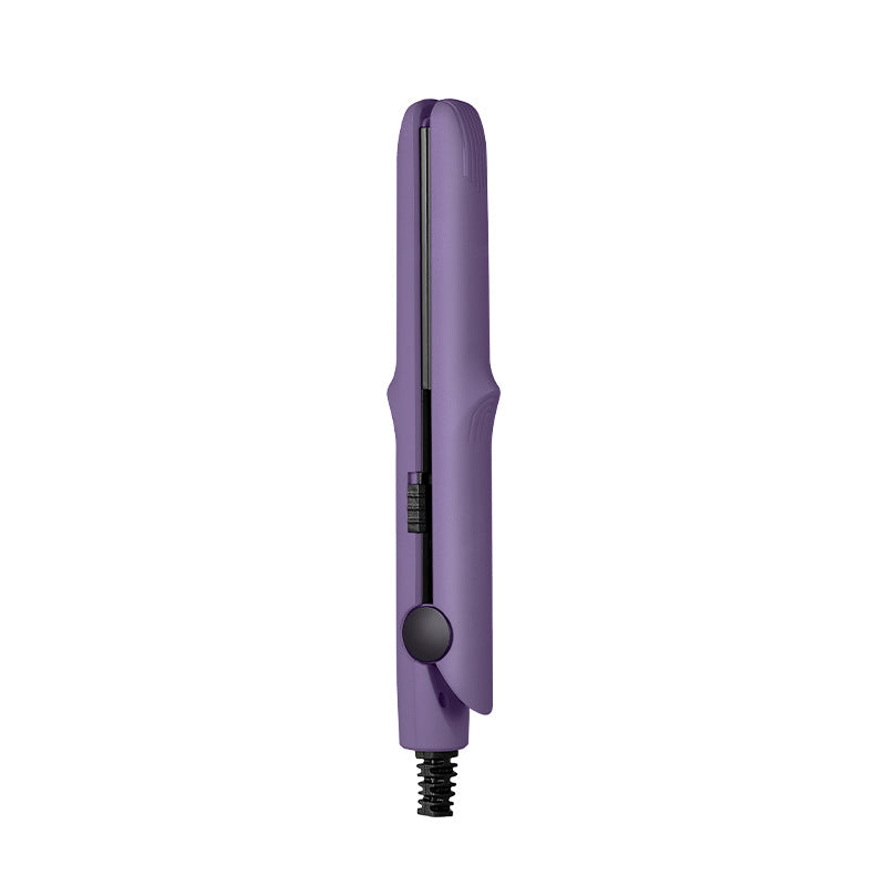 Arenzza 2-in-1 mini curling wand and flat iron hair straightener for styling, with black and pink design on a white background.