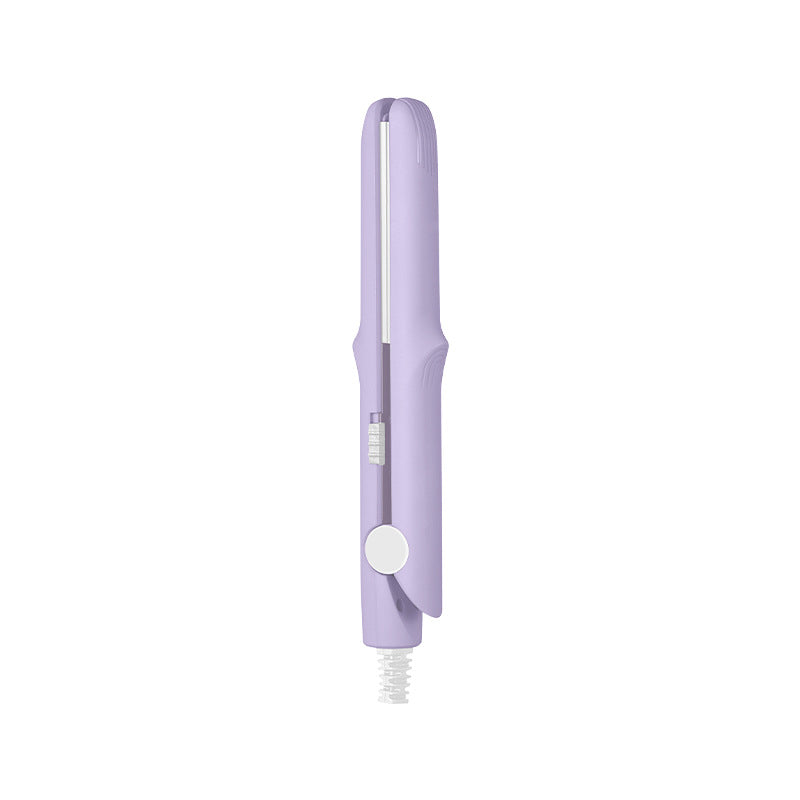 Arenzza 2-in-1 mini curling wand and flat iron hair straightener, compact health and beauty styling tool in black with silver plates.
