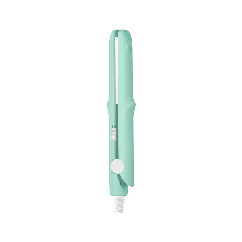 Arenzza 2-in-1 mini curling wand and flat iron hair straightener in black with silver plates, shown on a white background.