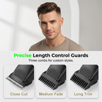 Aarenza 3-in-1 electric grooming kit for men showing various grooming attachments and tools for beard, hair, and body grooming.