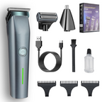 Aarenza 3-in-1 electric grooming kit for men with multiple attachments, compact design, and black and silver finish.
