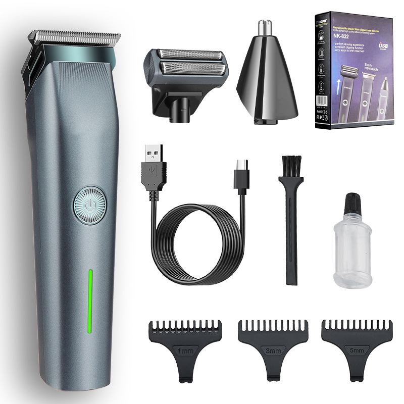 Aarenza 3-in-1 electric grooming kit for men with multiple attachments, compact design, and black and silver finish.