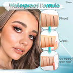 Arenzza waterproof eyebrow pen with four tips for natural brow enhancement, displayed with two pens for buy one get one free offer.