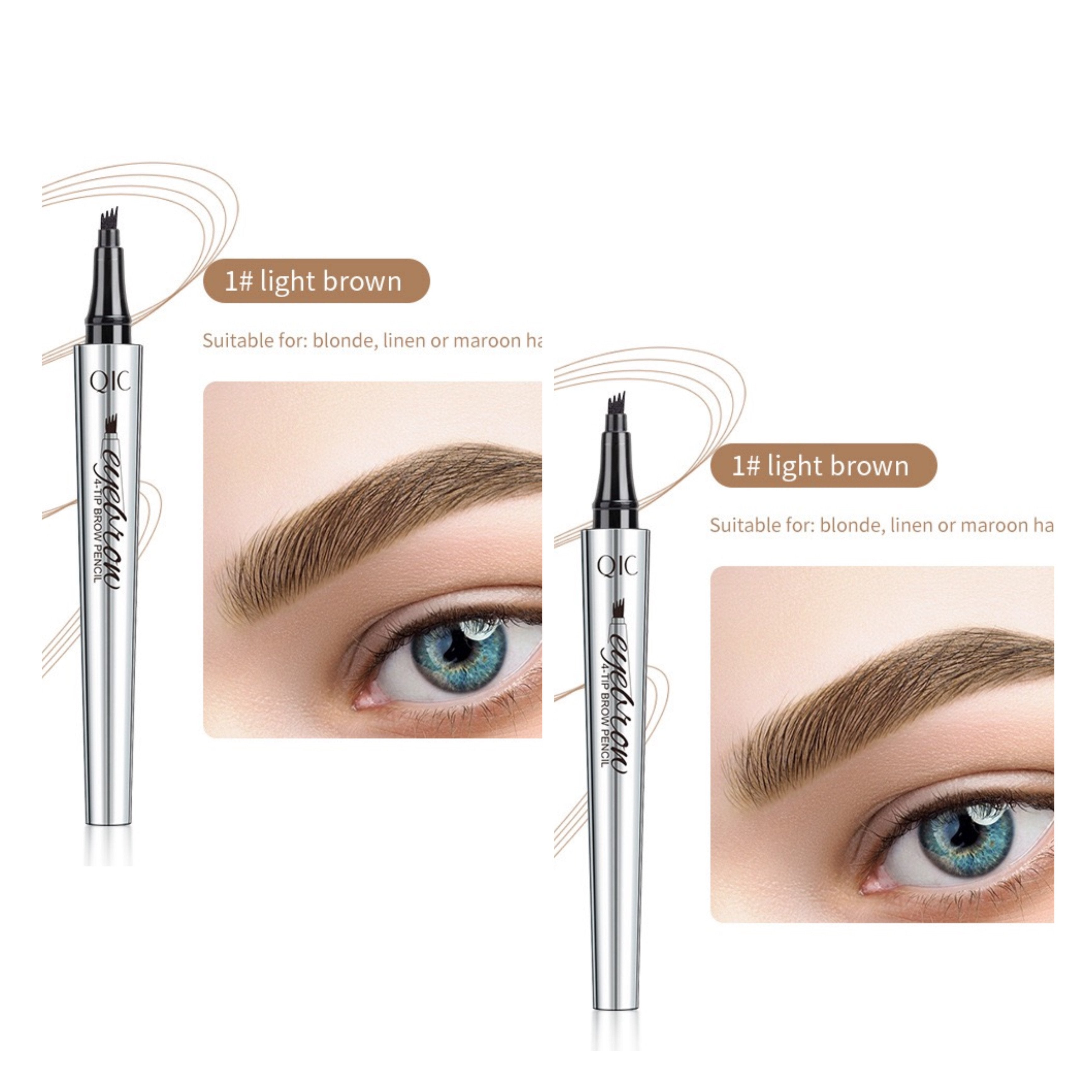 Arenzza waterproof brow pen with four tips for natural, defined eyebrows, displayed with the product tips visible.