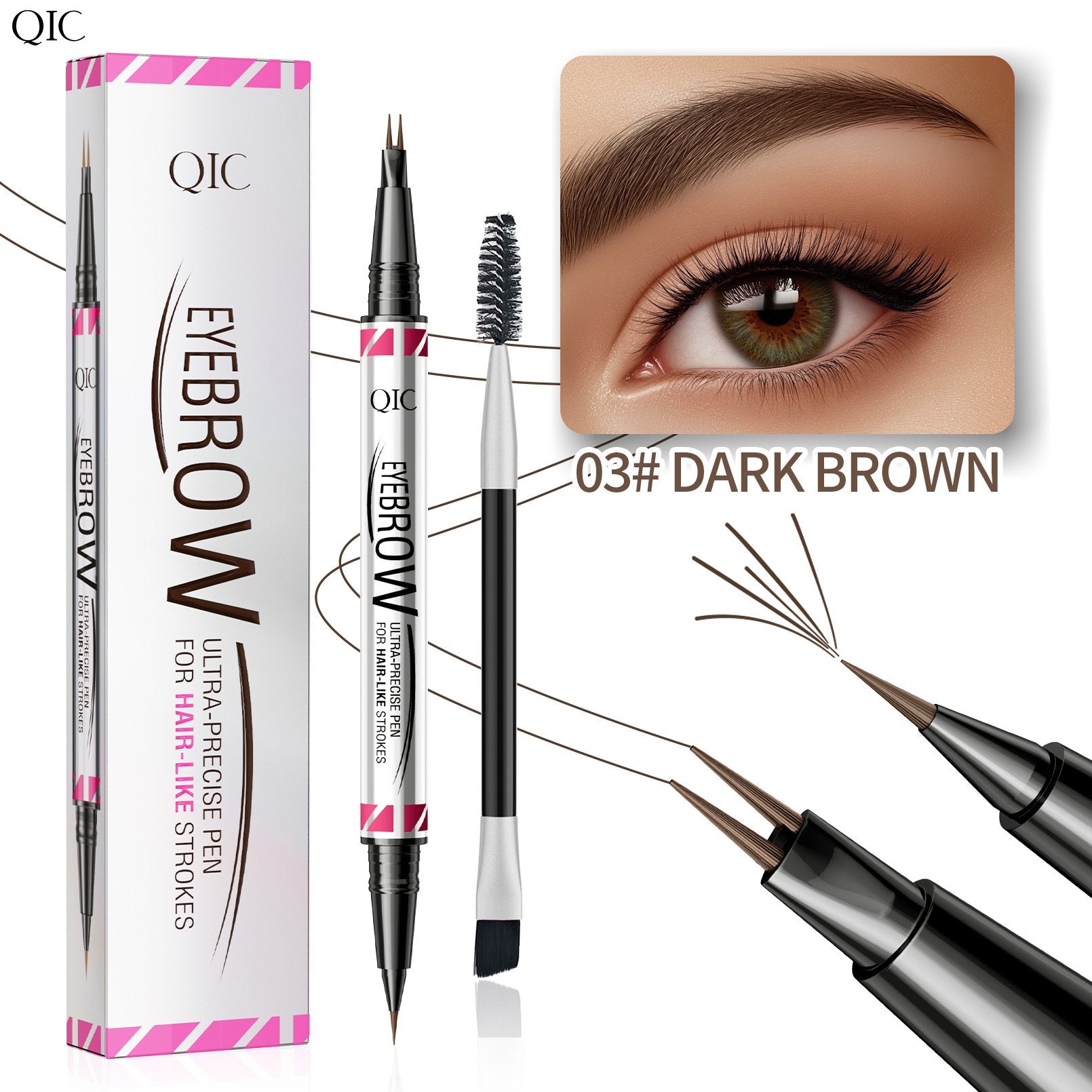 Arenzza 3D Waterproof Microblading Eyebrow Pen in black, showing the pen with fine tip for precise eyebrow detailing.