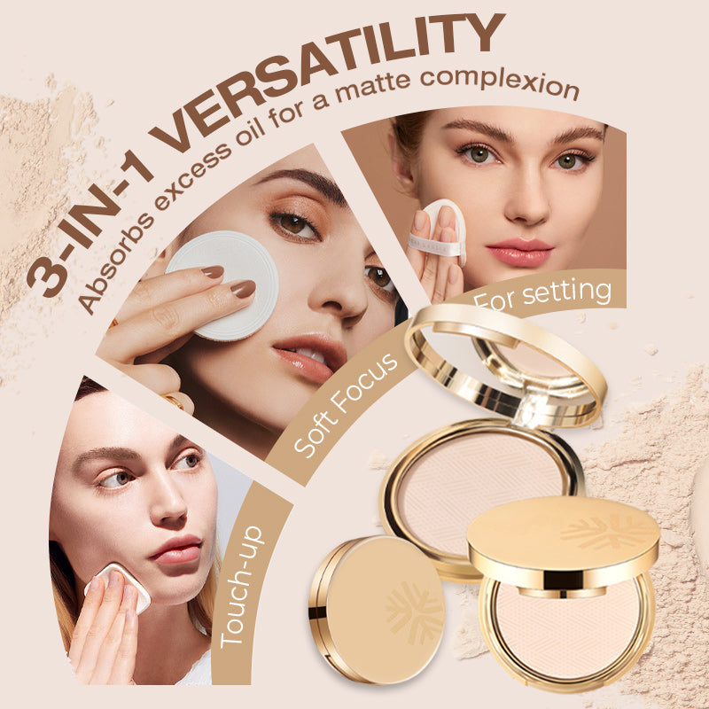 Arenzza waterproof setting matte powder compact for health and beauty, with a sleek, round design and a mirror inside.