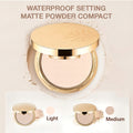 Arenzza waterproof setting matte powder compact for health and beauty, with a sleek, portable design and a mirror inside.