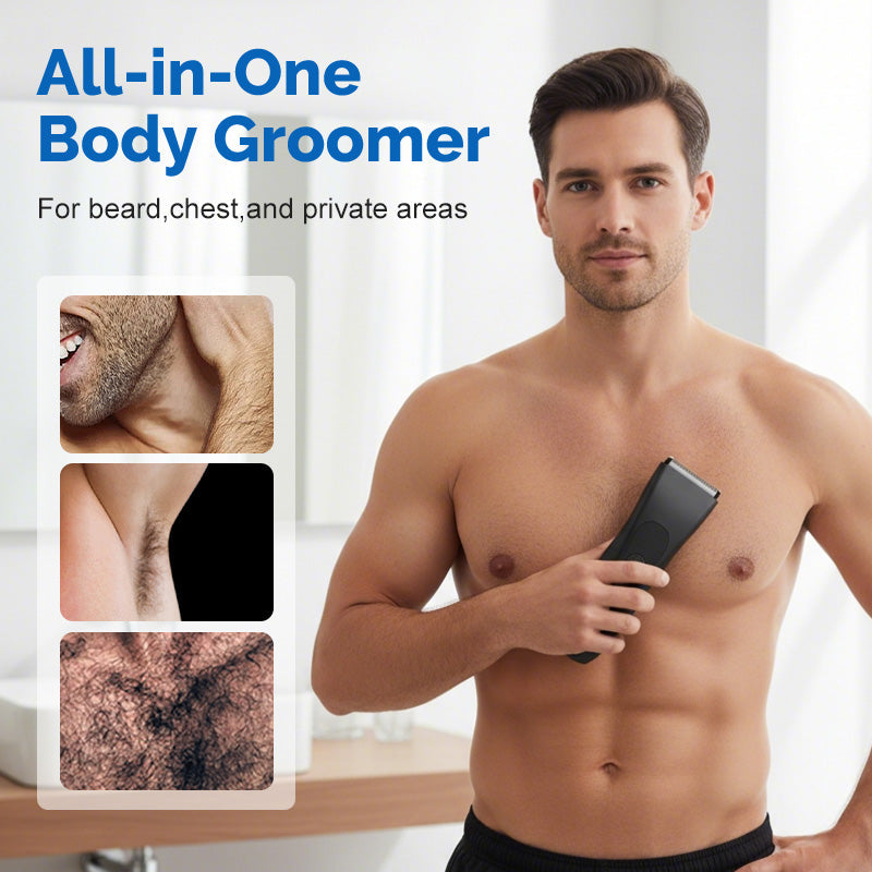Arenzza digital display body trimmer for men, showing the sleek ergonomic design and adjustable trimming head on a white background.
