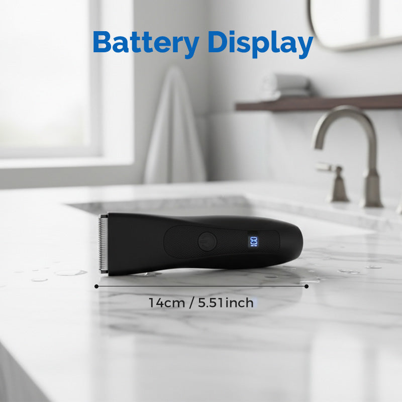 Arenzza digital display body trimmer for men with adjustable settings, sleek design, and LCD screen for precise grooming.