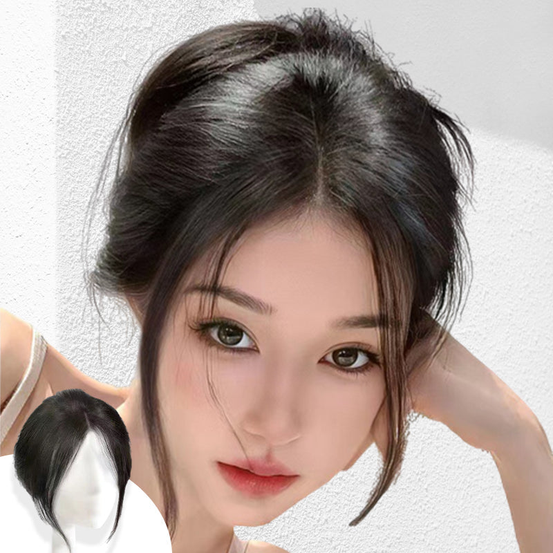Arenzza partial bangs hair piece in natural hair, designed for health and beauty, showcasing the stylish hair accessory on a model.