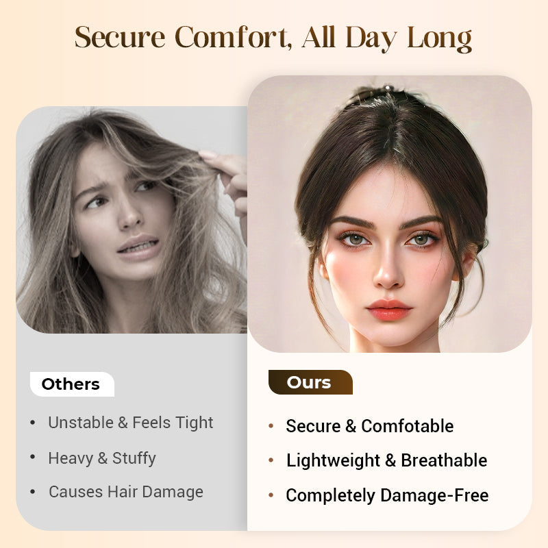 Arenzza partial bangs hair piece in natural hair, styled to showcase the trendy, realistic look for health and beauty enhancements.