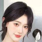 Arenzza partial bangs hair piece in natural hair, styled to show the realistic look of the health and beauty accessory.