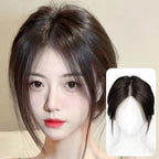 Arenzza partial bangs hair piece in natural brown, showcasing realistic hair strands and styling for a health and beauty accessory.