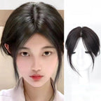 Aarenza 2025 Hot Sale partial bangs hair piece in natural black, showing the realistic hairpiece with layered bangs.