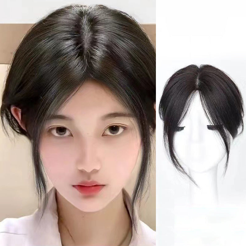 Aarenza 2025 Hot Sale partial bangs hair piece in natural black, showing the realistic hairpiece with layered bangs.