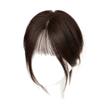 Arenzza partial bangs hair piece in natural hair, styled to showcase its realistic look and blending with hair.