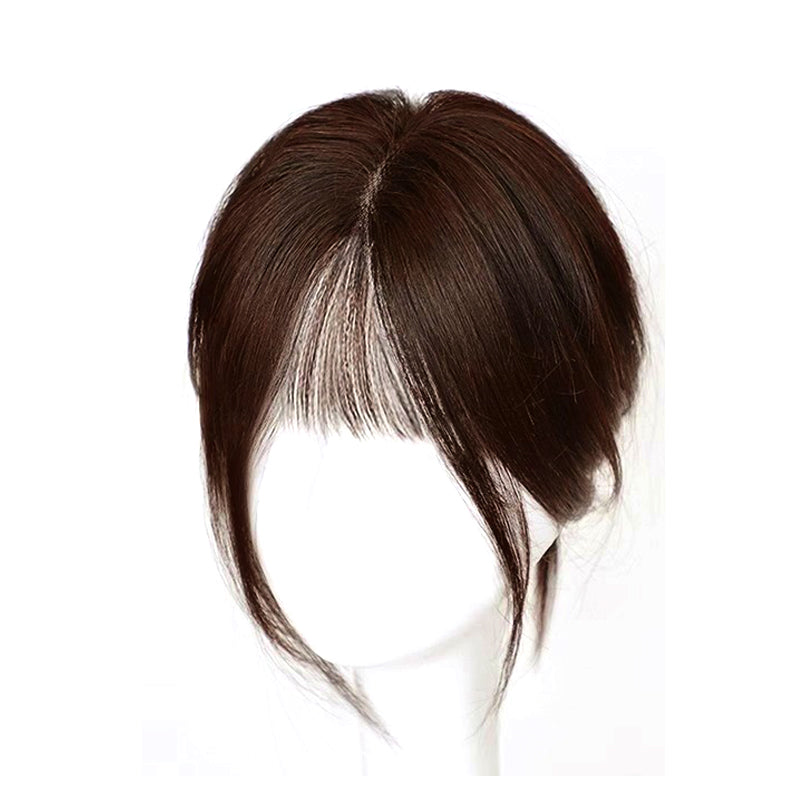 Aarenza 2025 hot sale partial bangs hair piece, natural dark brown synthetic hair accessory for styling and volume.