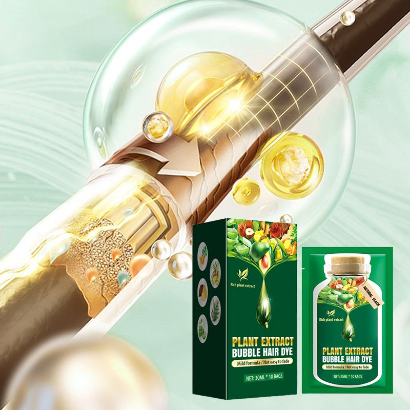 Arenzza Plant Extract Hair Care Bubble Dye Cream in a tube, showing natural ingredients and vibrant hair color application.