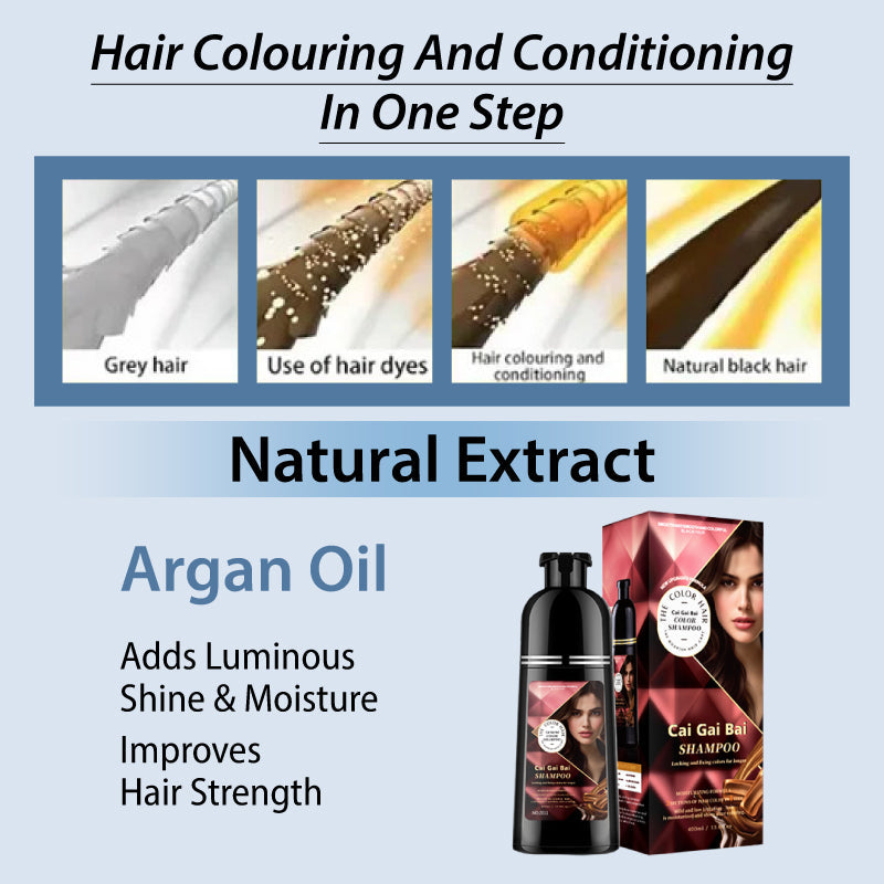 Arenzza 3-in-1 hair coloring shampoo with plant extracts, vibrant hair treatment, and health & beauty product in a sleek bottle.