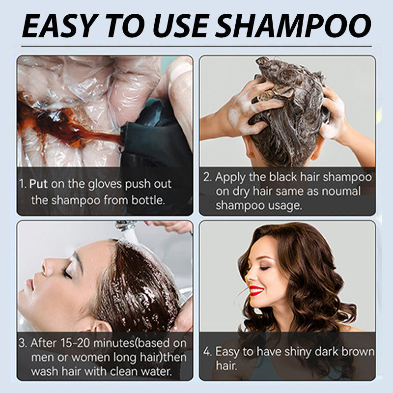 Arenzza 3-in-1 hair coloring shampoo with plant extracts, featuring vibrant, healthy hair in a sleek bottle.