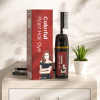 Arenzza colorful plant hair dye with innovative comb applicator, showing vibrant dye in a clear container for healthy, natural hair coloring.