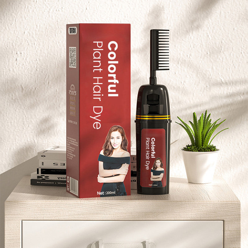 Arenzza colorful plant hair dye with innovative comb applicator, showing vibrant dye in a clear container for healthy, natural hair coloring.